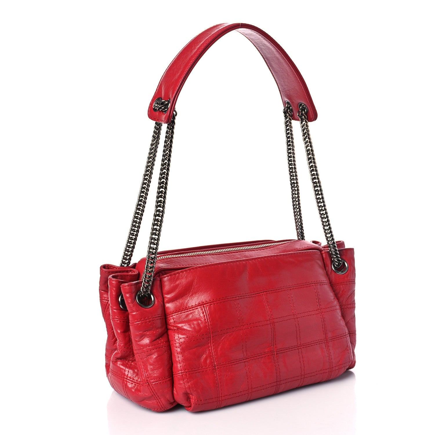 Chanel Lambskin Square Stitched Lax Accordion Hobo Red 2 of 12