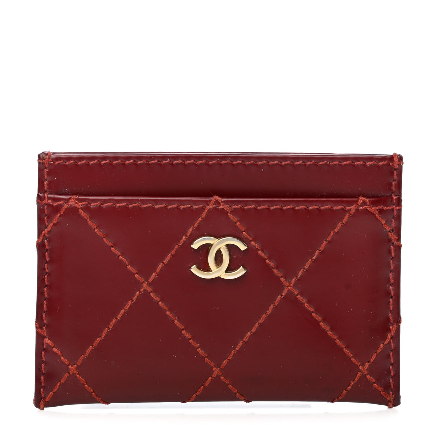 Calfskin Diamond Stitched Card Holder Red