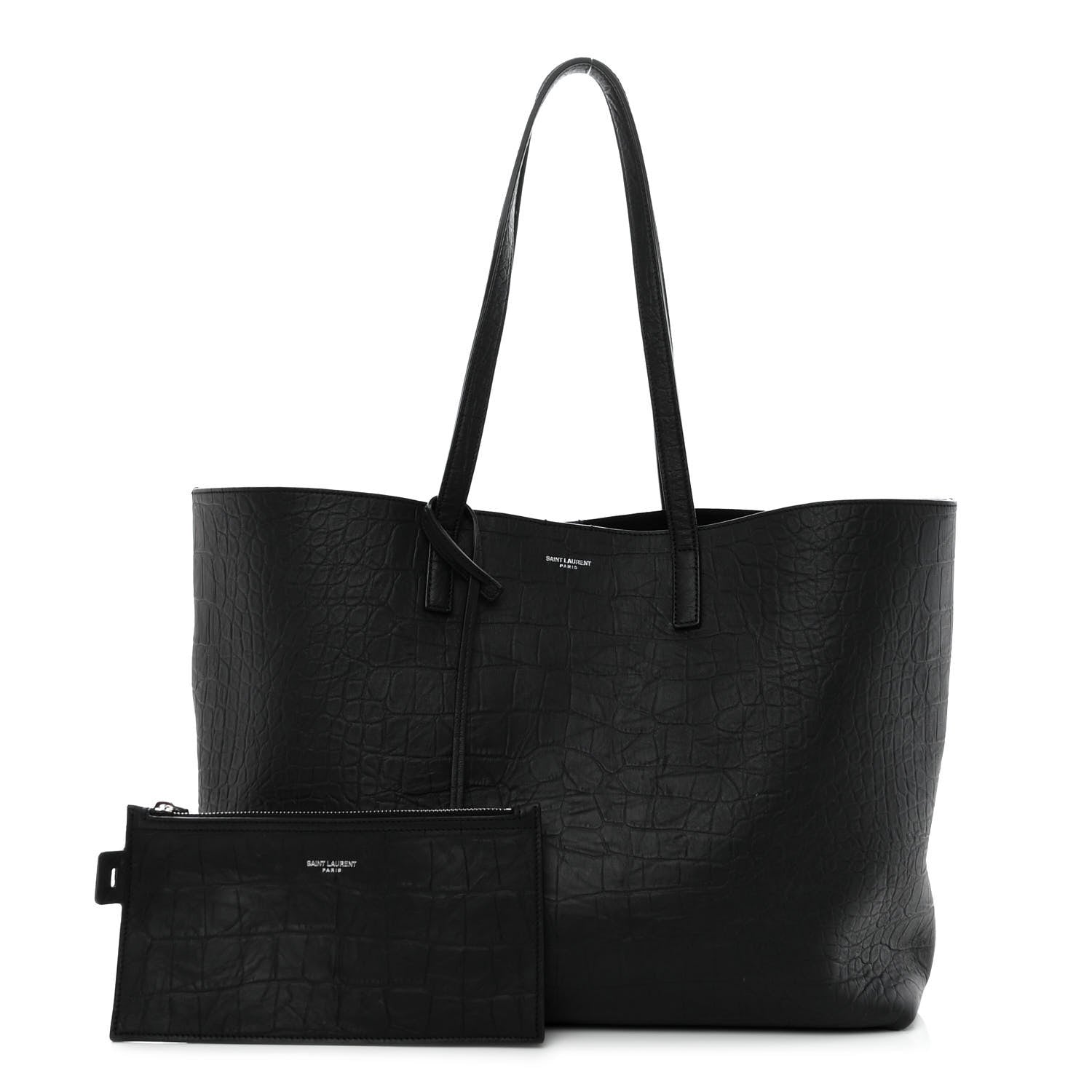 Saint Laurent Calfskin Crocodile Embossed Large Shopper Tote Black 1 of 11
