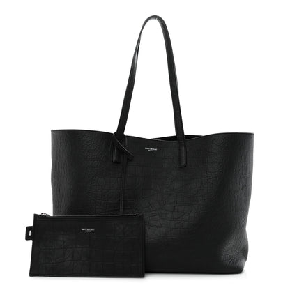 Saint Laurent Calfskin Crocodile Embossed Large Shopper Tote Black 1 of 11