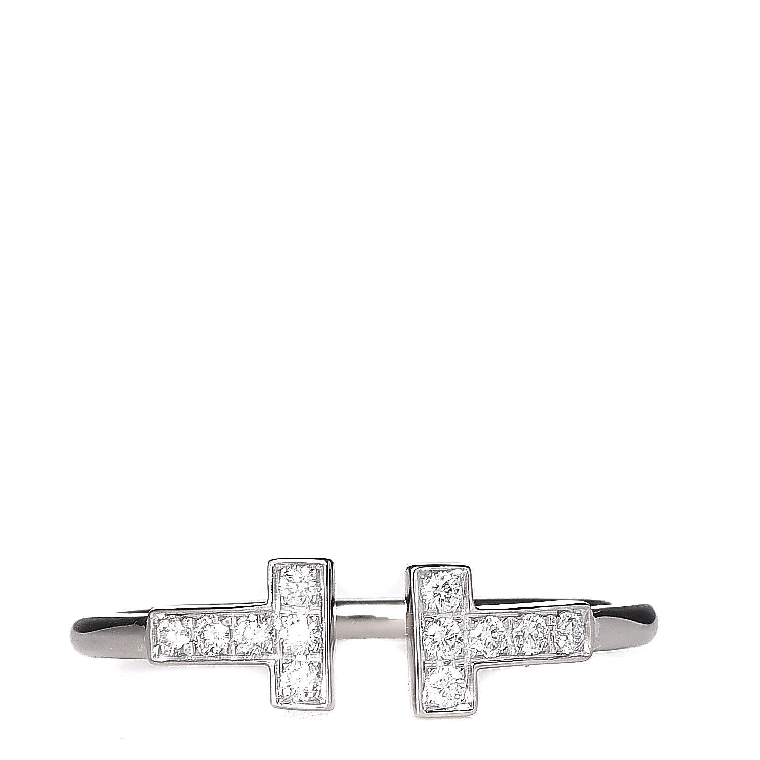 Tiffany 18K White Gold Diamond T Wire Ring 52 6 1 of 5