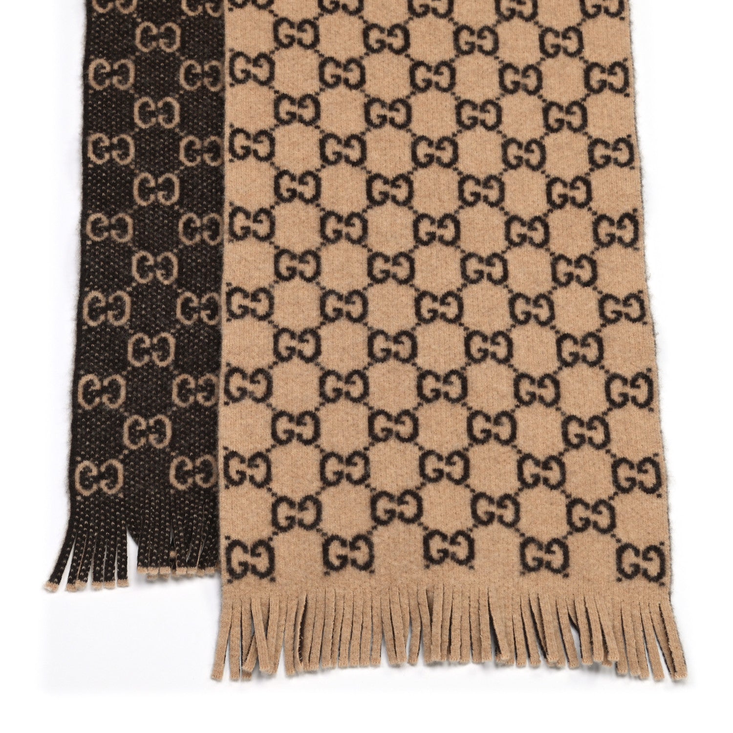 Gucci Wool GG Monogram Knit Longfog Scarf Beige Dark Brown 3 of 4