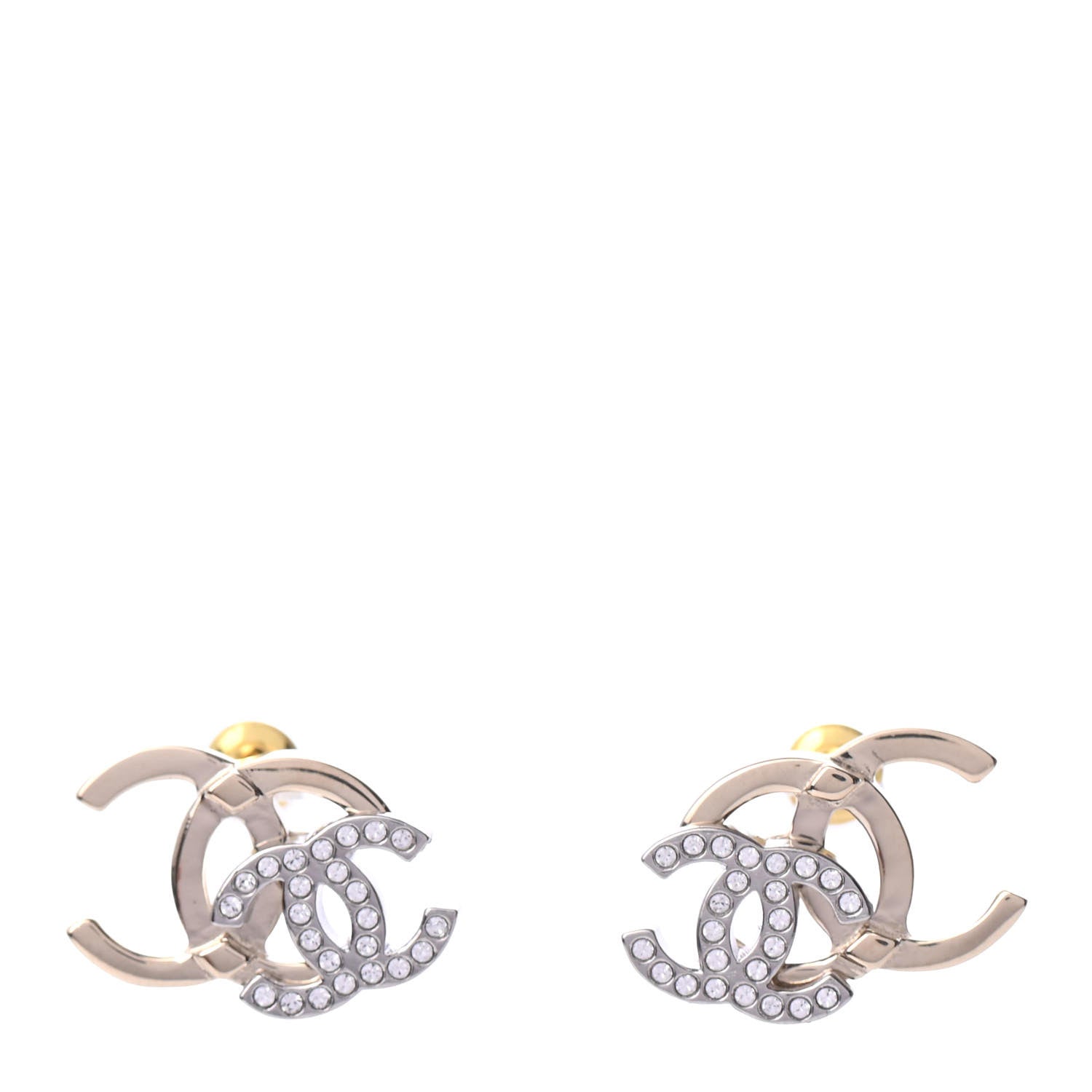 Chanel Crystal Double CC Earrings Gold Silver 1 of 5