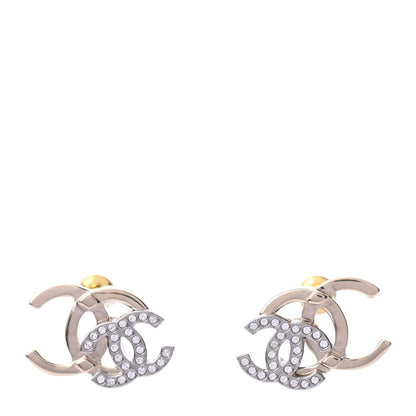 Chanel Crystal Double CC Earrings Gold Silver 1 of 5