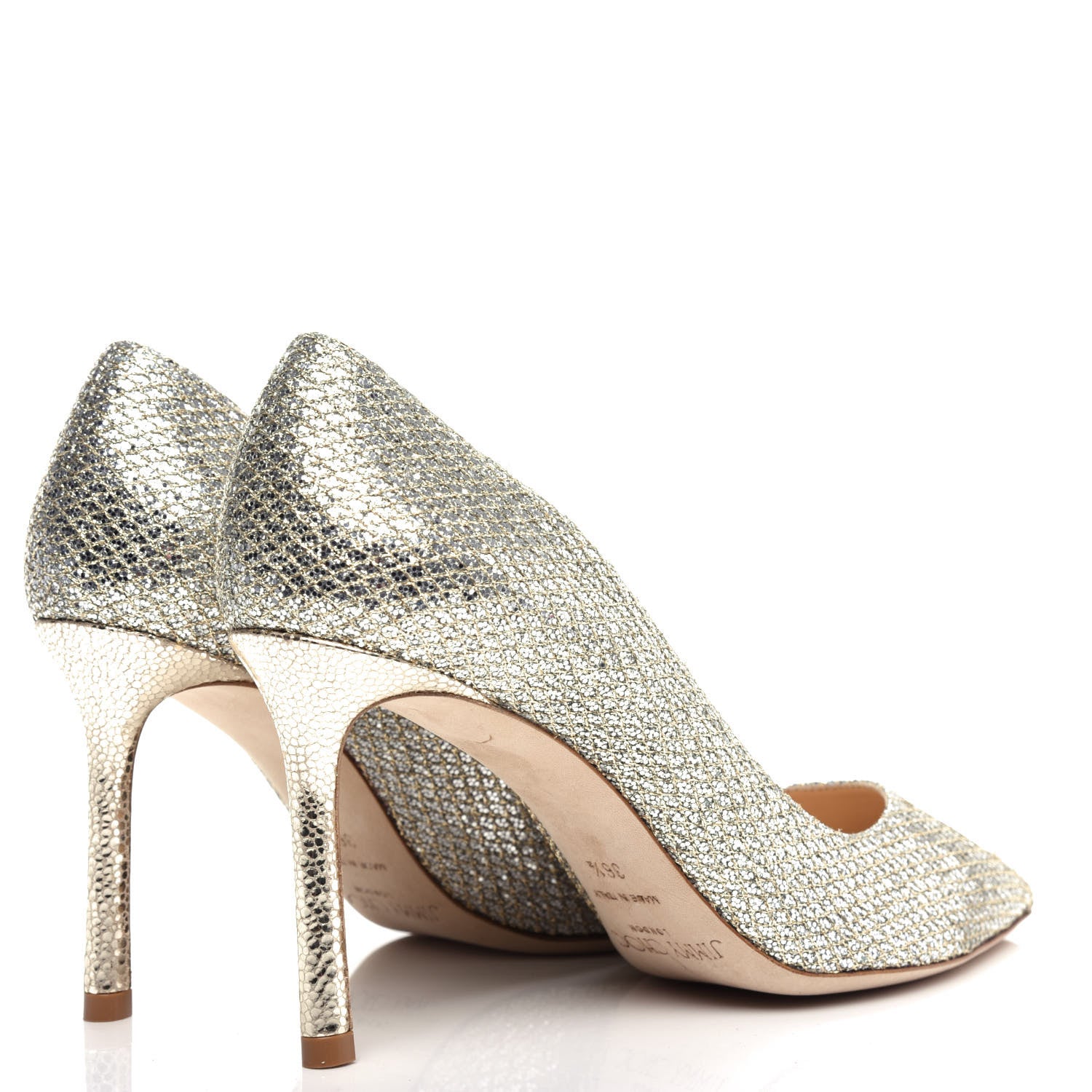 Jimmy Choo Glitter Fabric Romy 85 Pumps 36.5 Champagne 4 of 10