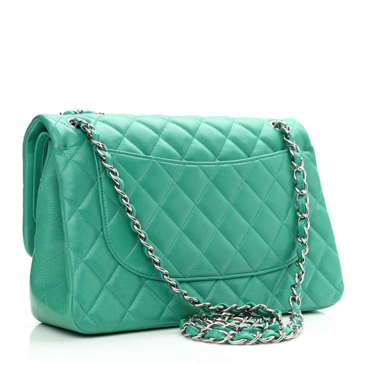 Lambskin Quilted Jumbo Double Flap Green