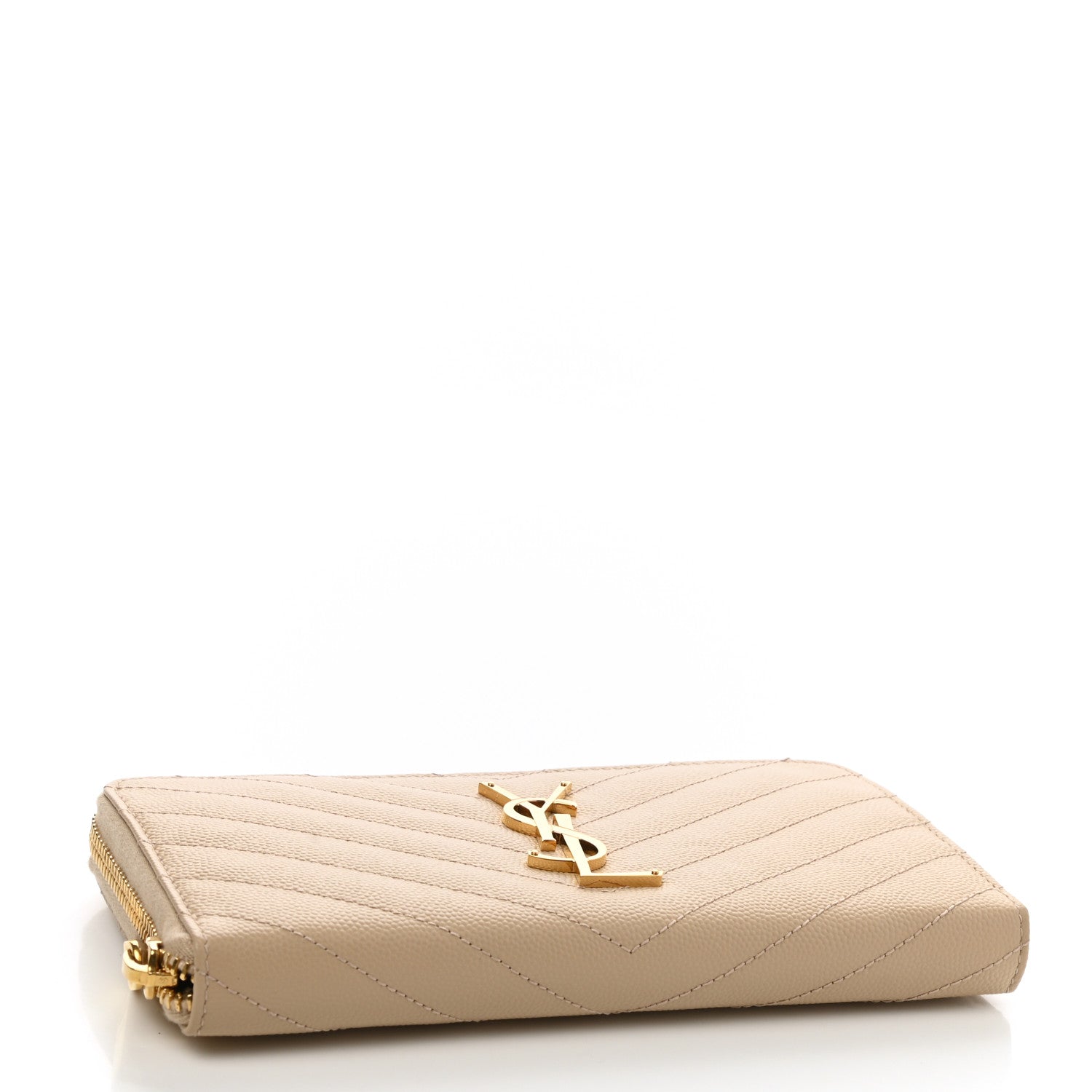 Saint Laurent Grain De Poudre Matelasse Chevron Monogram Zip Around Wallet Nude 4 of 6