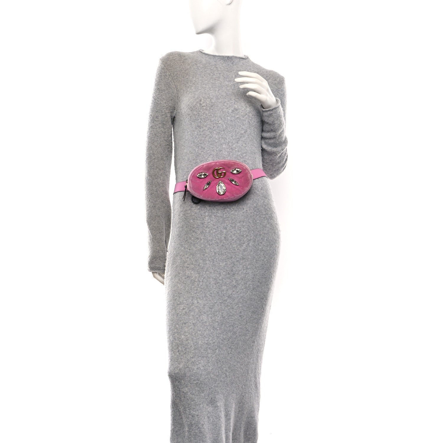 Gucci Velvet Matelasse Marquise Crystals GG Marmont Belt Bag 85 34 Malva 2 of 10