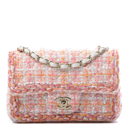 Chanel Tweed Braid Sequin Mini Flap White Pink Orange 1 of 10