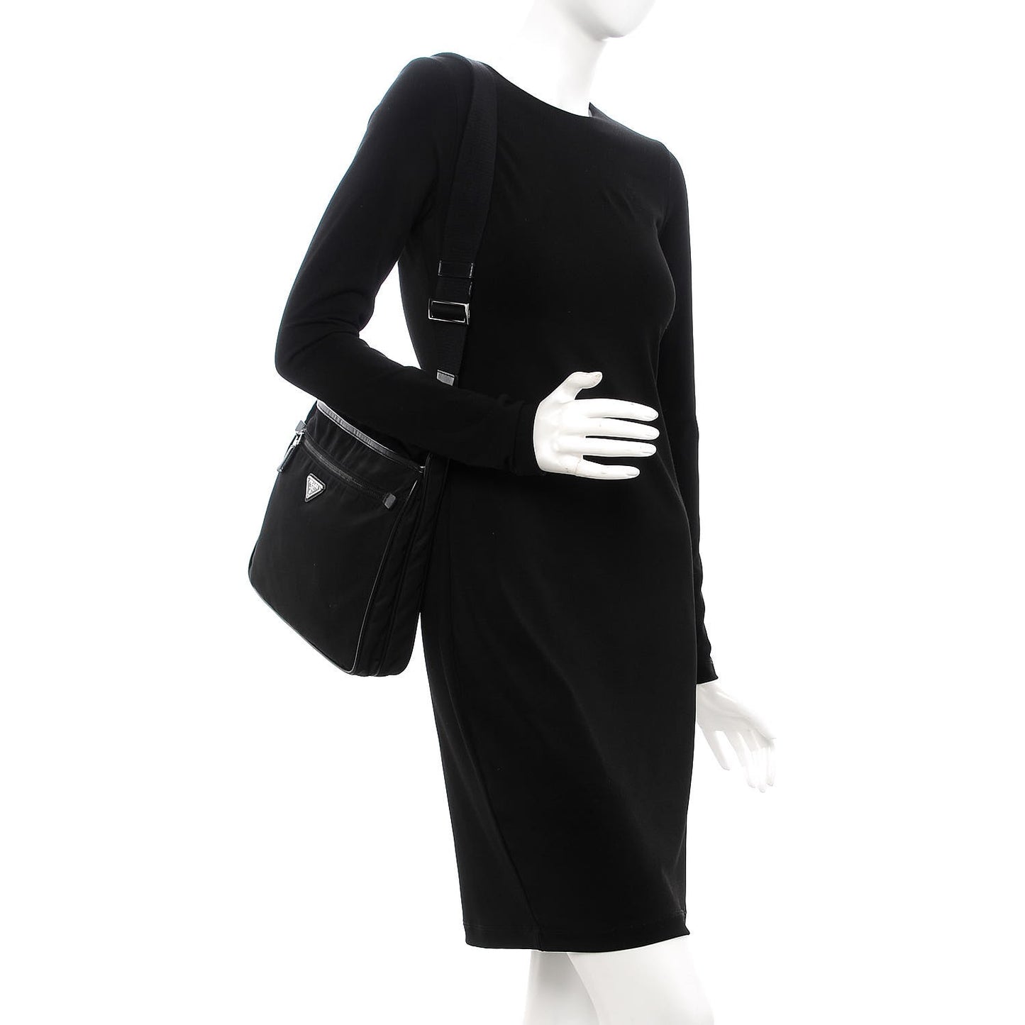 Nylon Saffiano Flat Messenger Bag Black