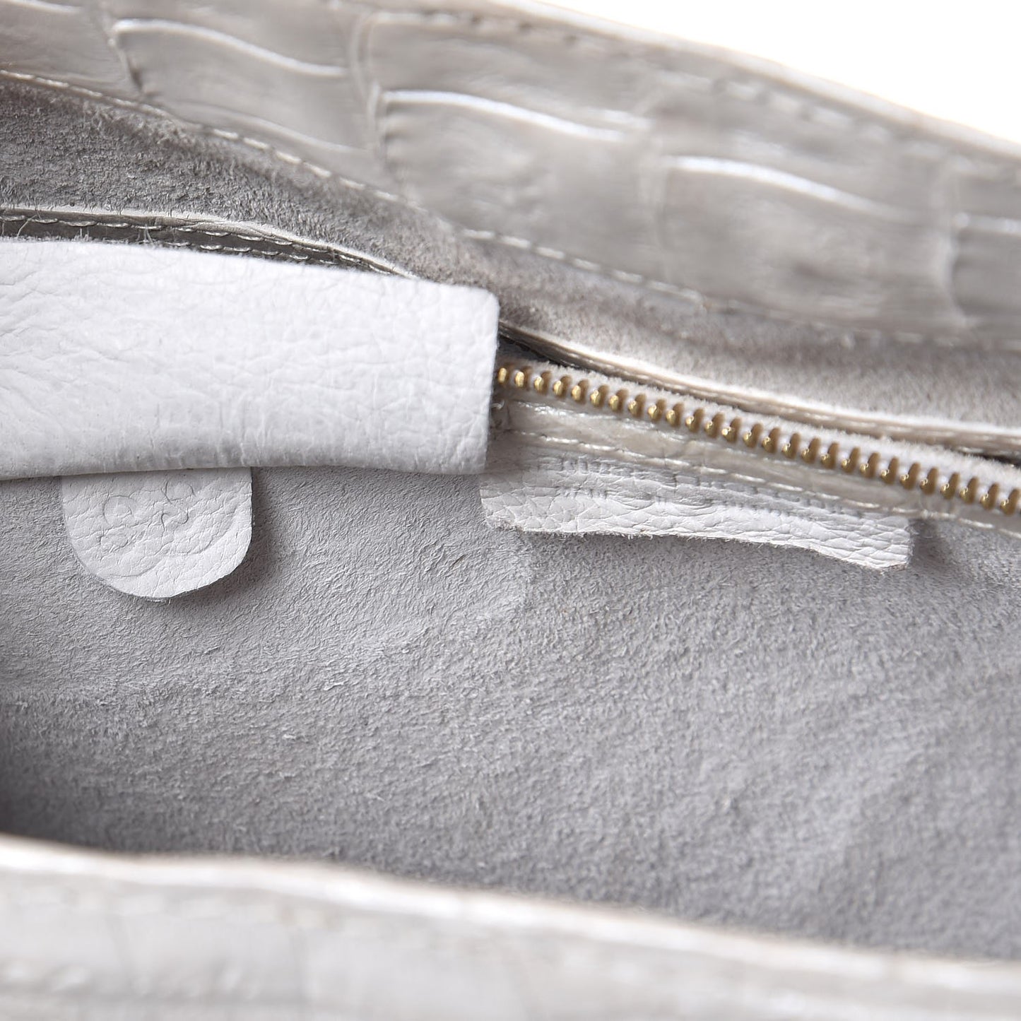 Metallic Crocodile Tote Light Silver