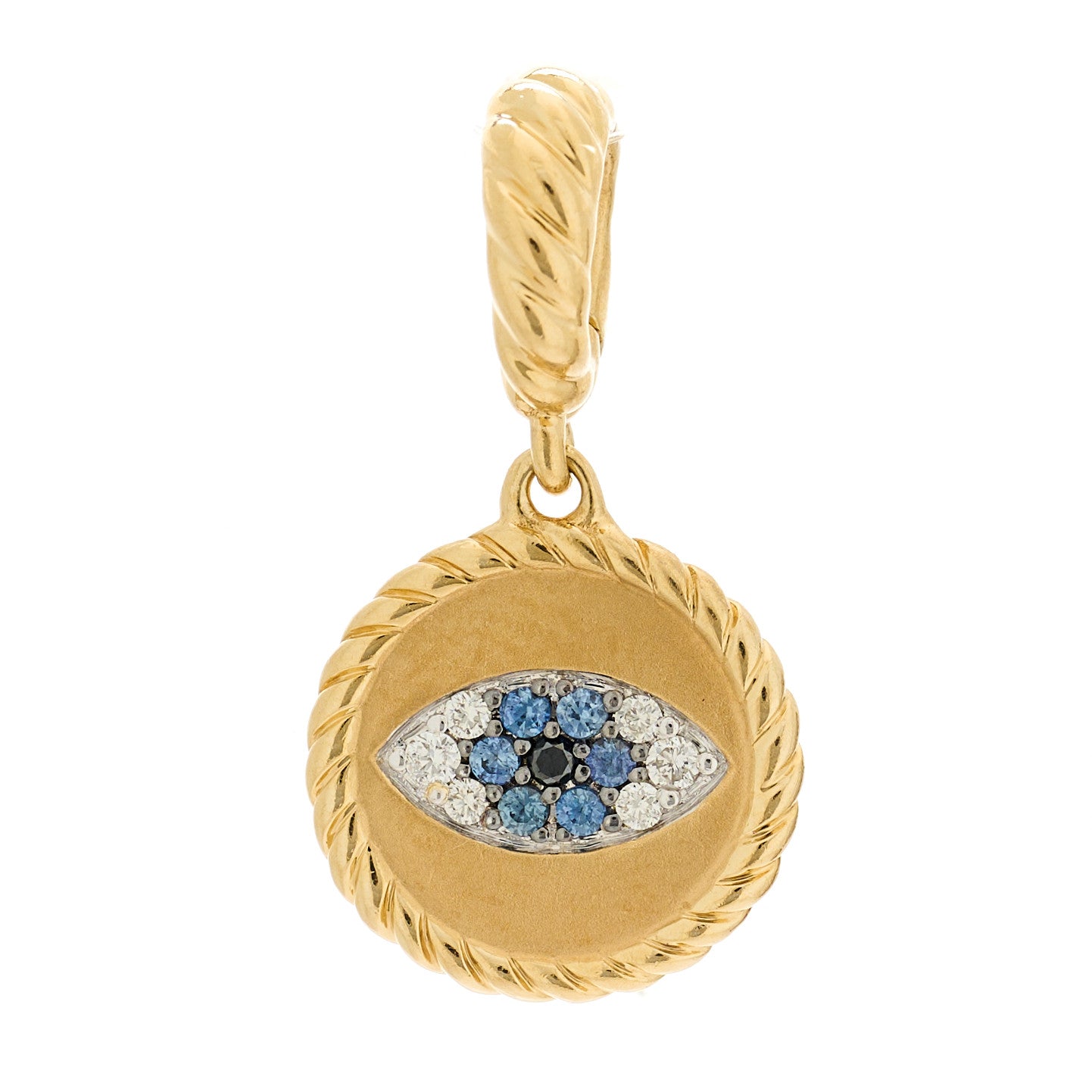 David Yurman 18K Yellow Gold Blue Sapphire Diamond Evil Eye Pendant 1 of 4