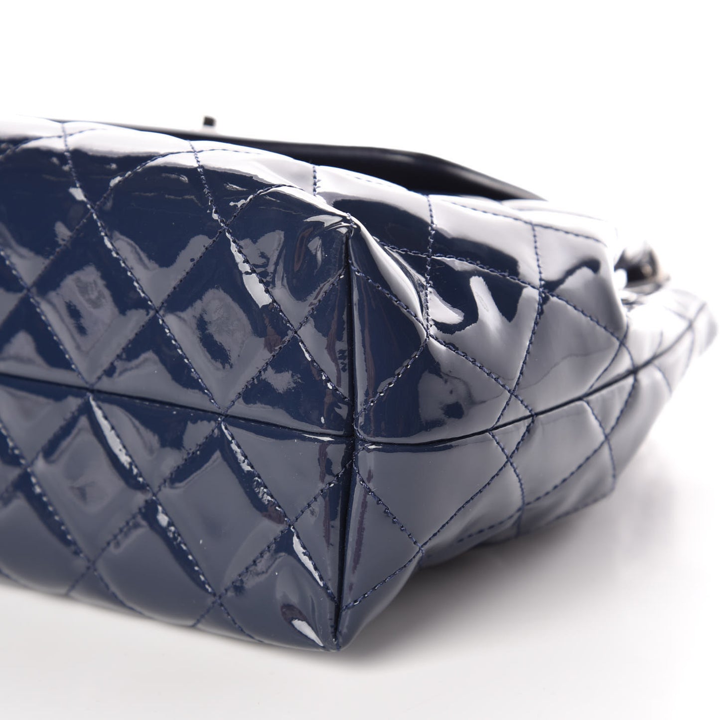 Patent Quilted Large Coco Shine Accordion Flap Dark Navy Blue