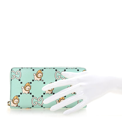 Gucci X PIKARAR Textured Dollar Calfskin Animal Print Zip Around Wallet Green 2 of 8