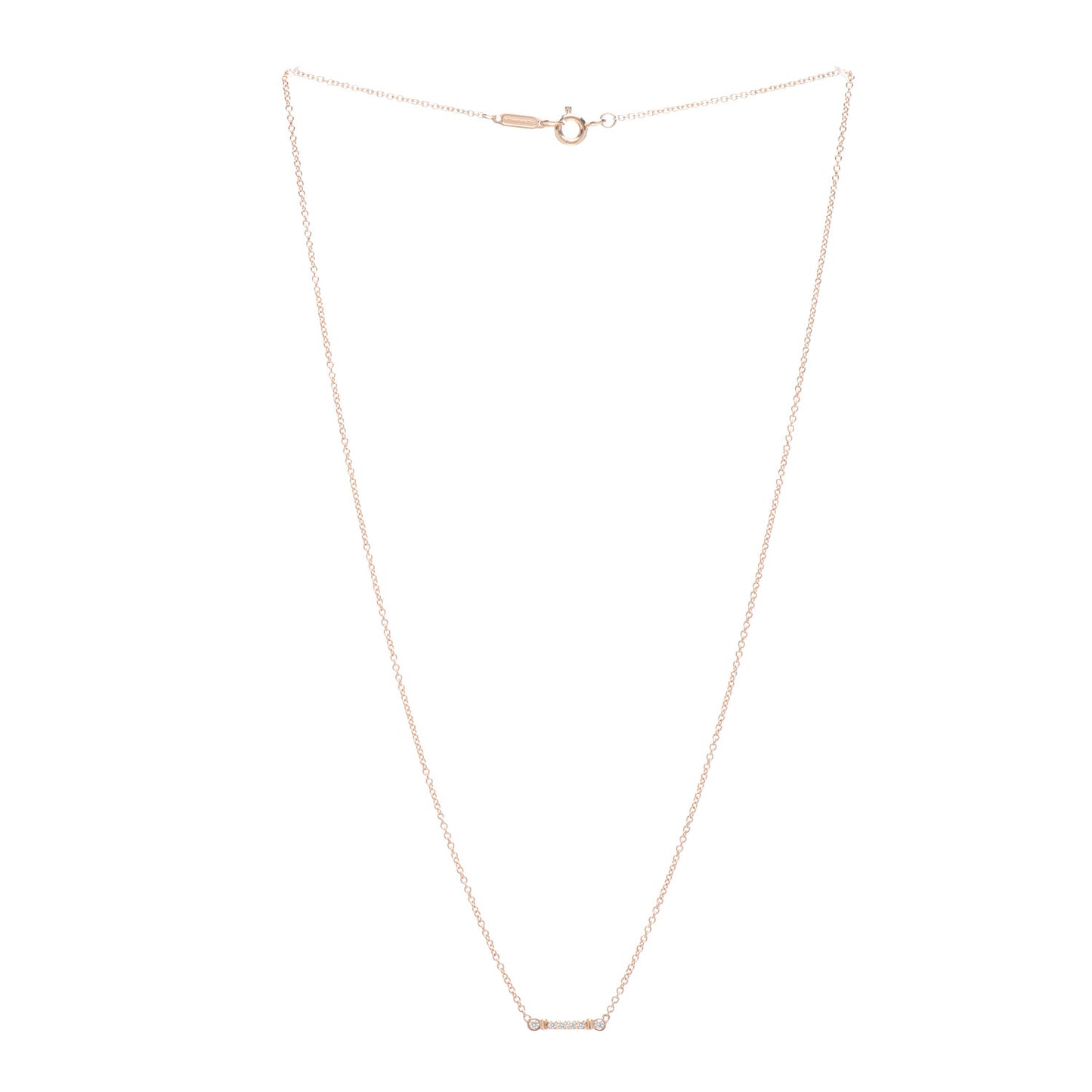 18K Rose Gold Diamond Fleur de Lis Key Bar Pendant Necklace