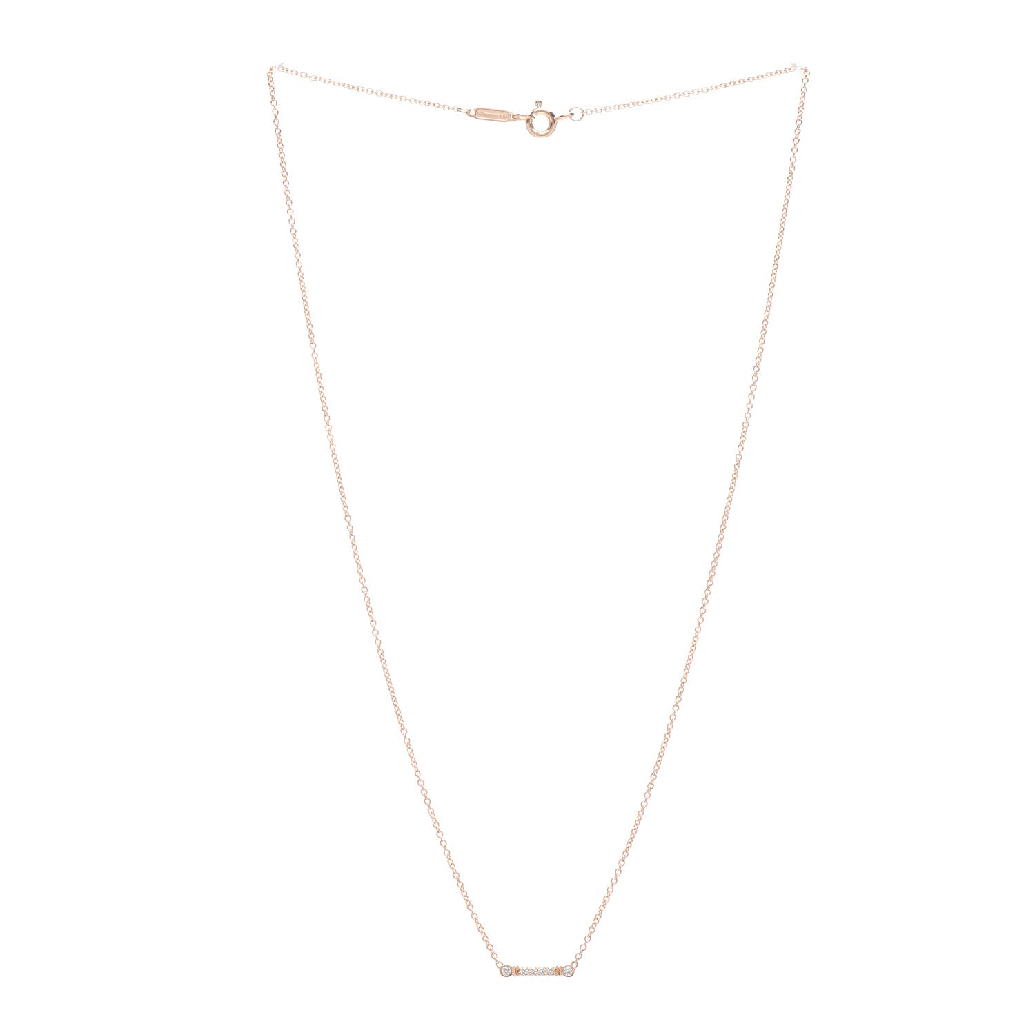 Tiffany 18K Rose Gold Diamond Fleur de Lis Key Bar Pendant Necklace 3 of 4