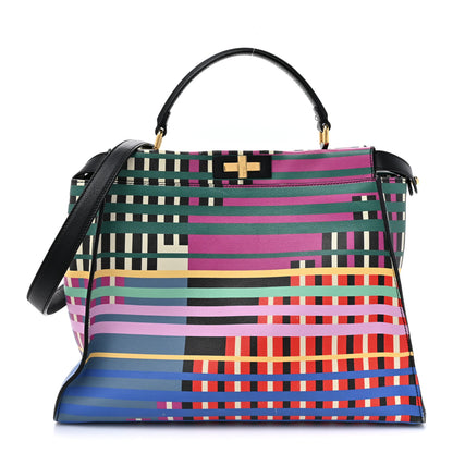 Fendi Vitello Seta Digital Print Large Peekaboo Iconic Satchel Multicolor Black 1 of 19