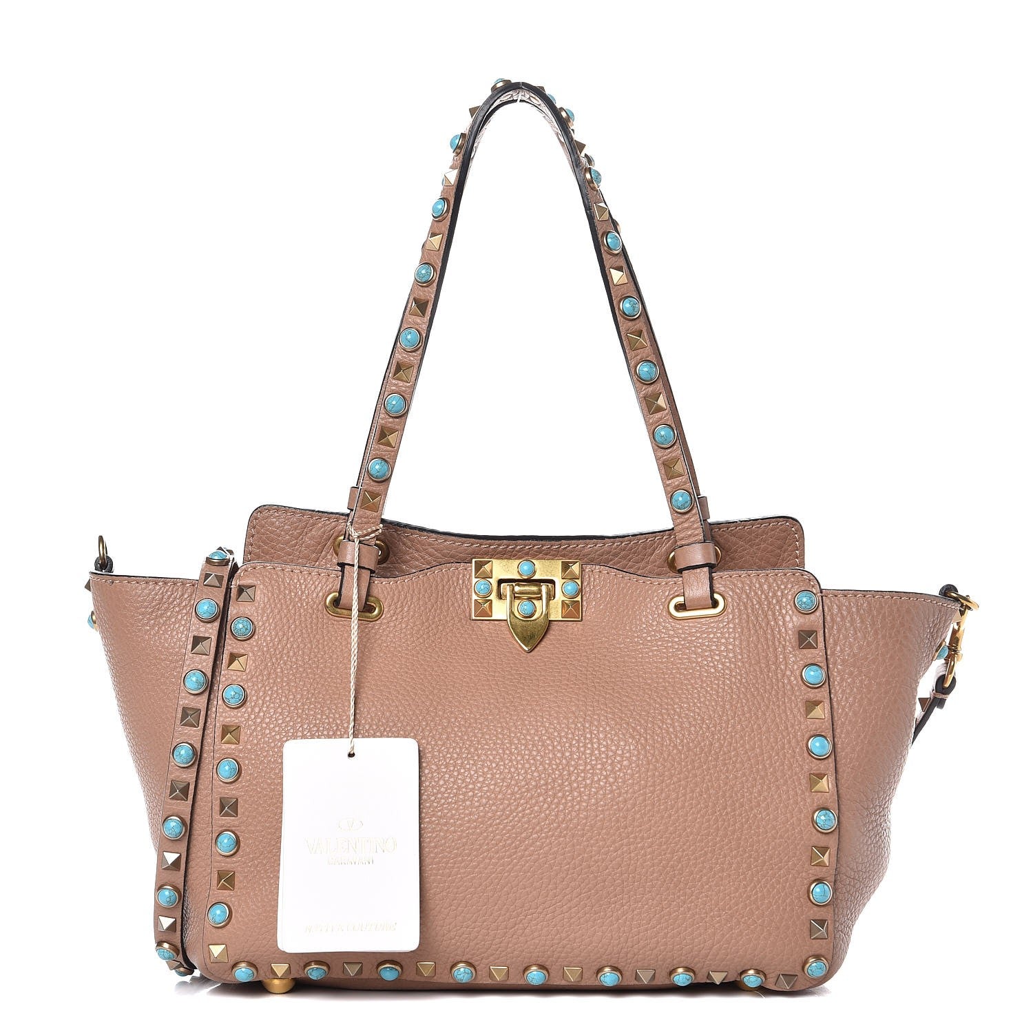Valentino Garavani Grained Calfskin Small Rockstud Rolling Tote Soft Noisette 1 of 7