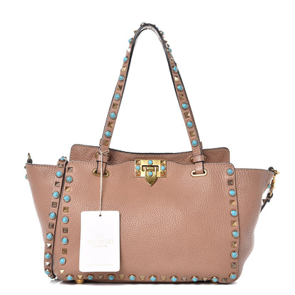 Valentino Garavani Grained Calfskin Small Rockstud Rolling Tote Soft Noisette 1 of 7