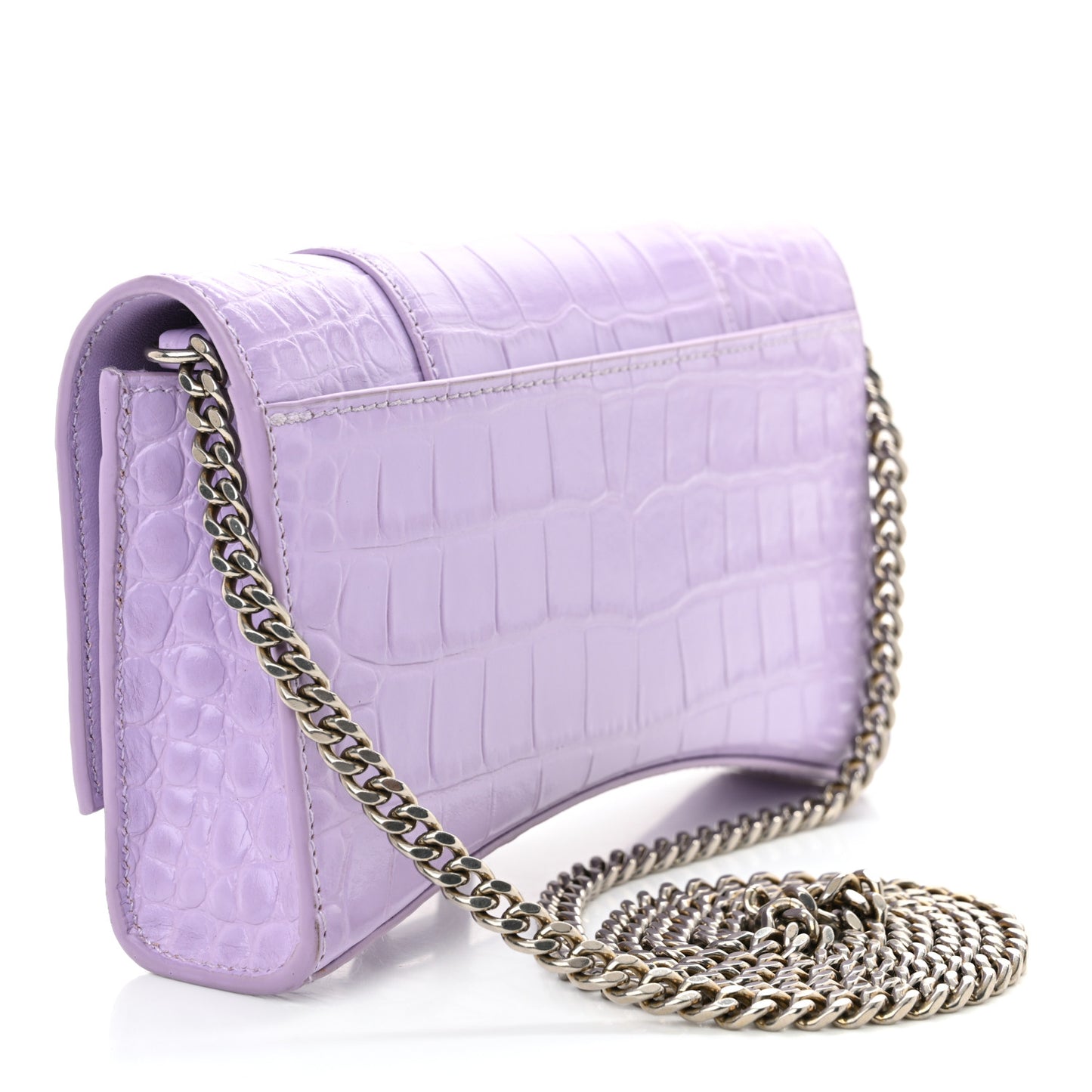 Shiny Calfskin Crocodile Embossed Hourglass Chain Bag Lilac