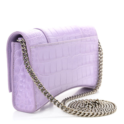 Balenciaga Shiny Calfskin Crocodile Embossed Hourglass Chain Bag Lilac 3 of 11