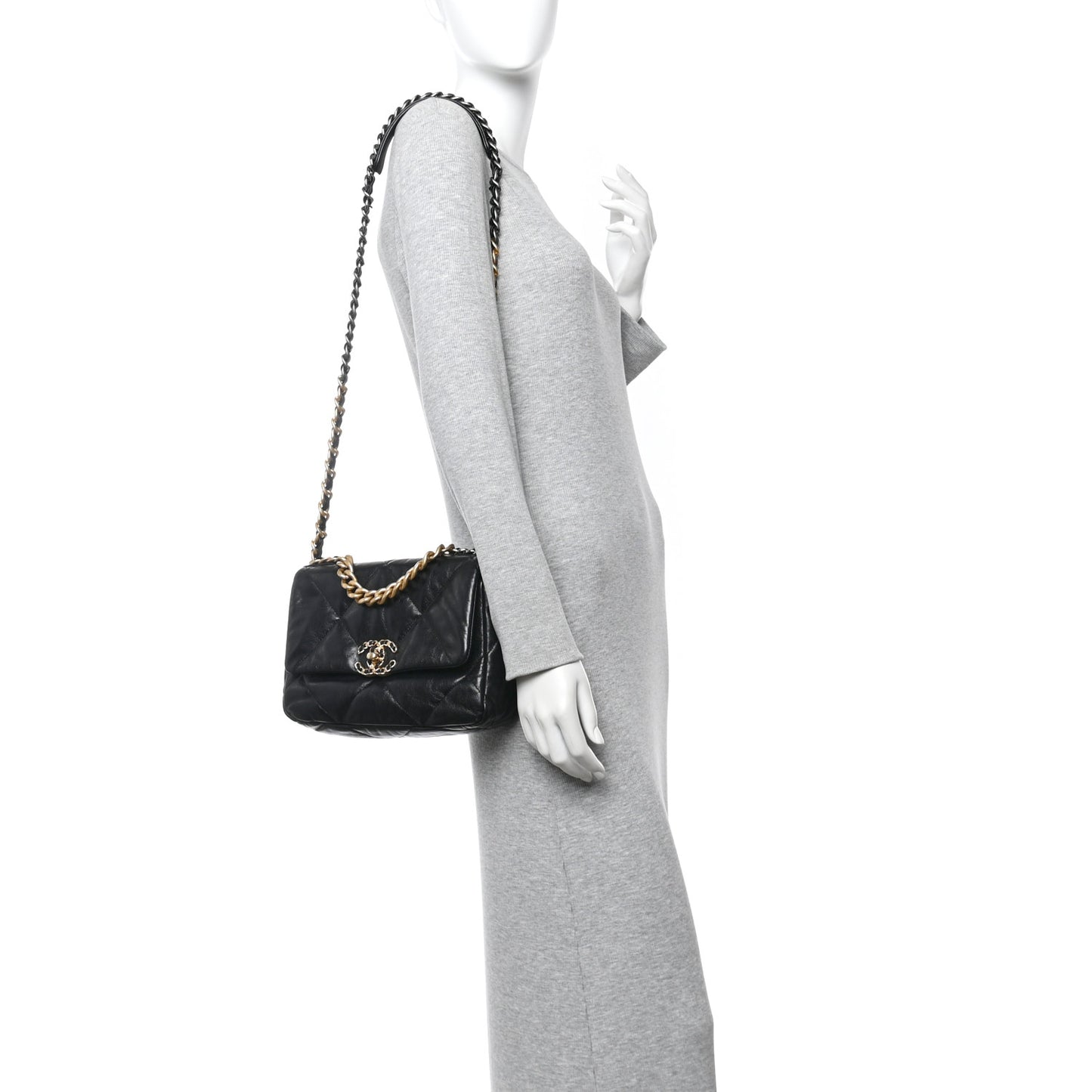 Goatskin Quilted Medium Chanel 19 Flap Black