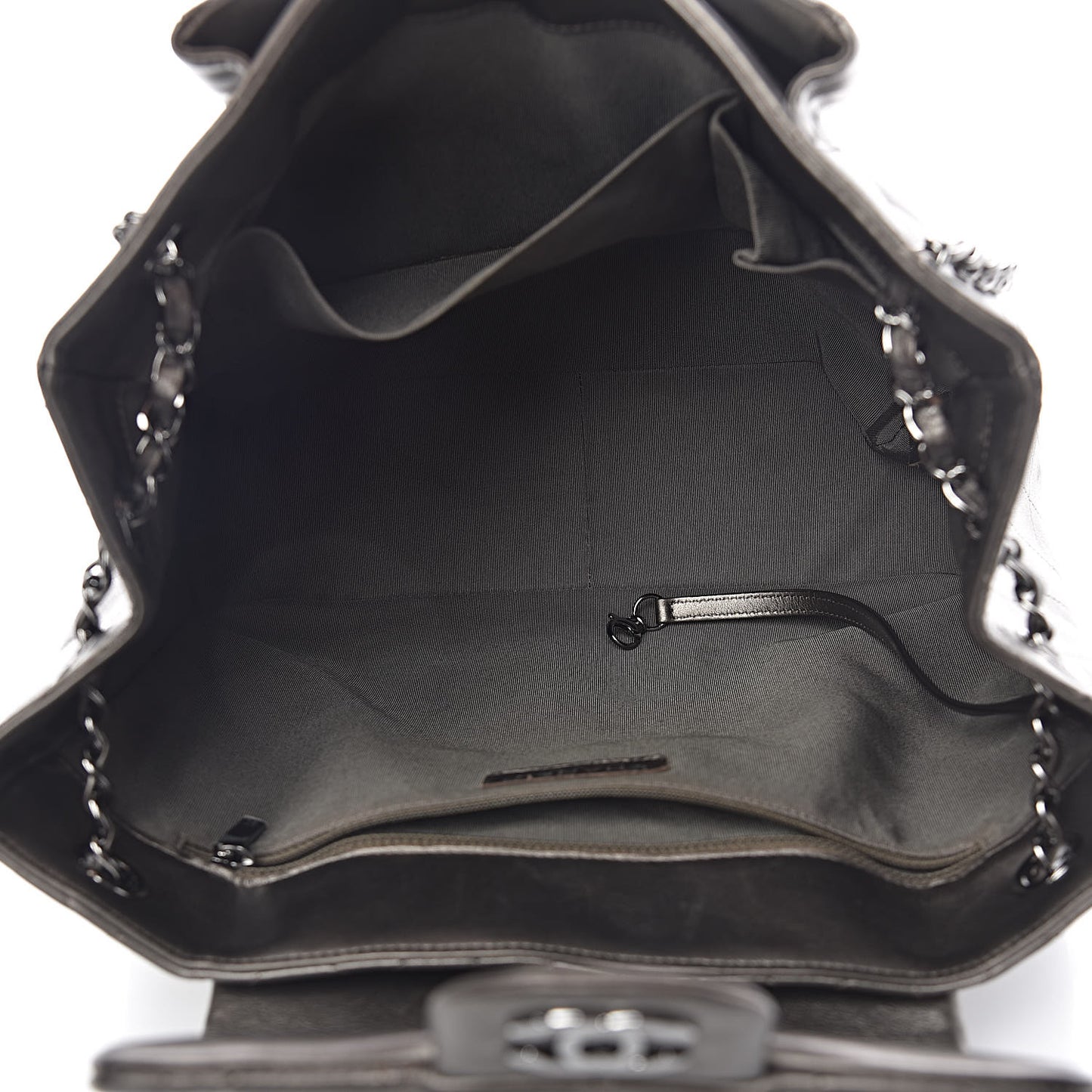 Metallic Calfskin Quilted Flap Tote Dark Silver
