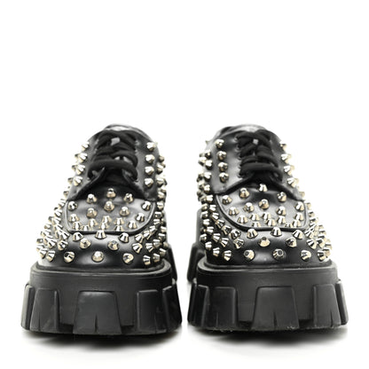 Prada Spazzolato Rois Studded Lace Up Monolith 55mm Derby Loafers 37.5 Black 2 of 8