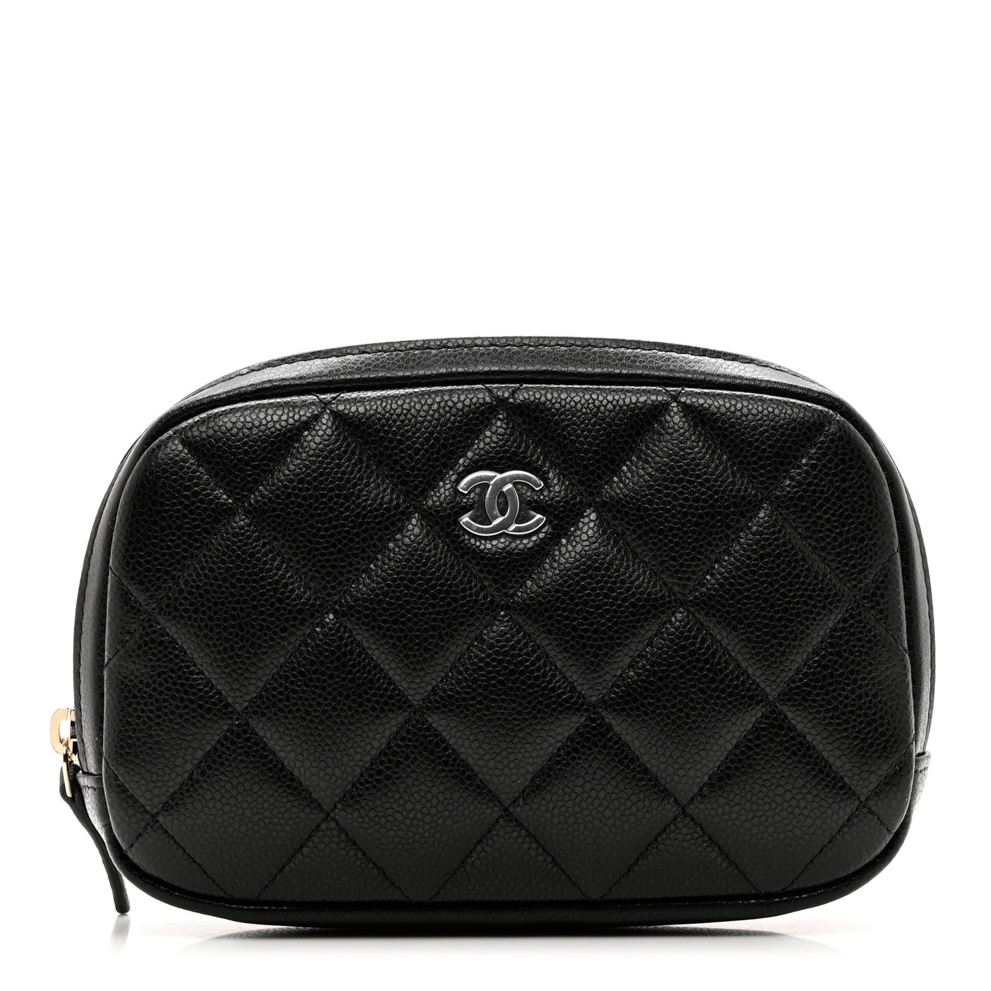 Caviar Quilted Small Curvy Pouch Cosmetic Case Black