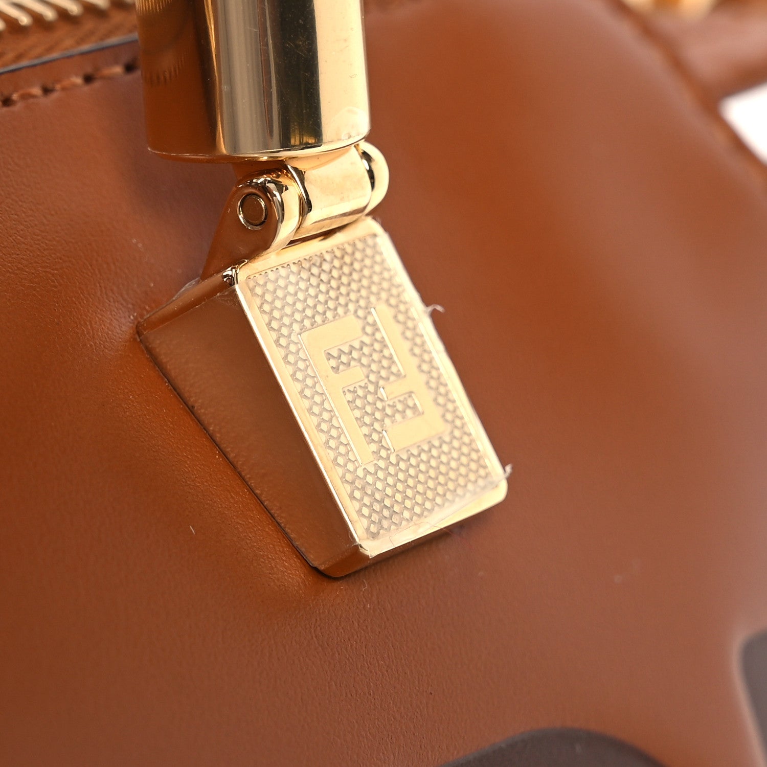 Fendi Vitello King Plexiglass Logo Embossed Mini By The Way Top Handle Boston Bag Caramello 11 of 14