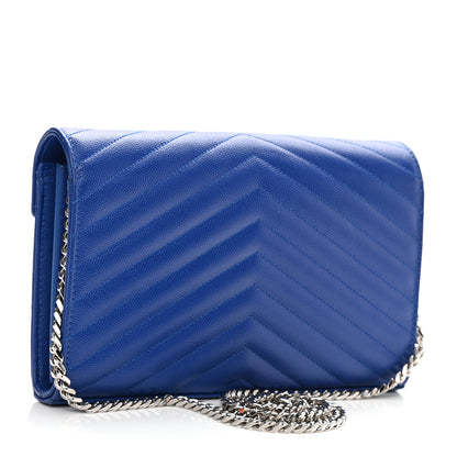 Saint Laurent Grain De Poudre Matelasse Chevron Monogram Chain Wallet Blue Majorelle 3 of 9