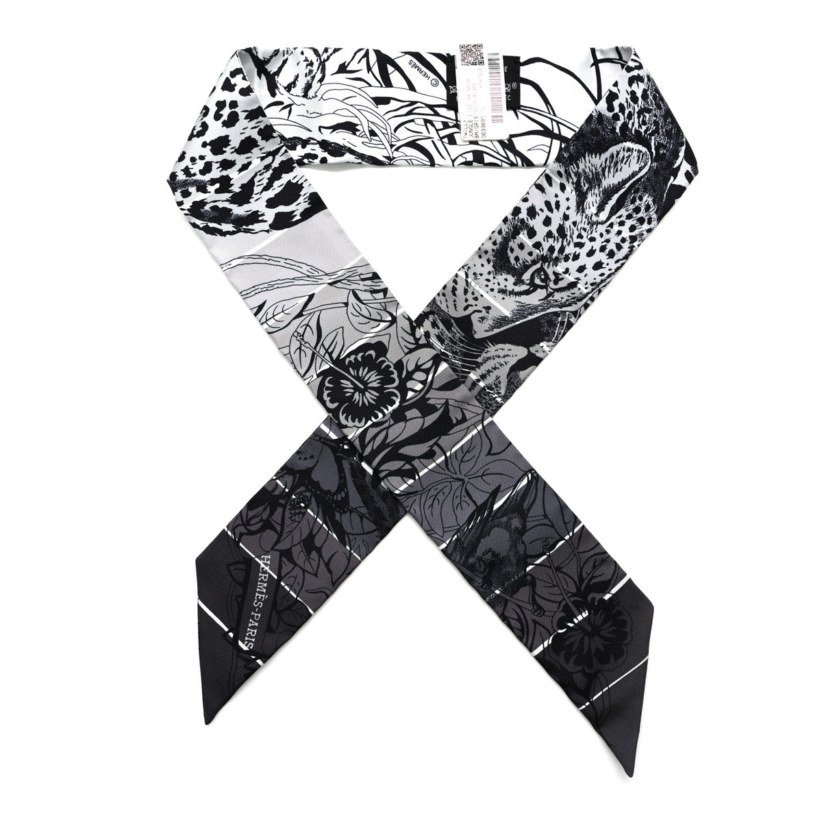 Hermes Silk Jungle Love Rainbow Twilly Gris Black White 1 of 3