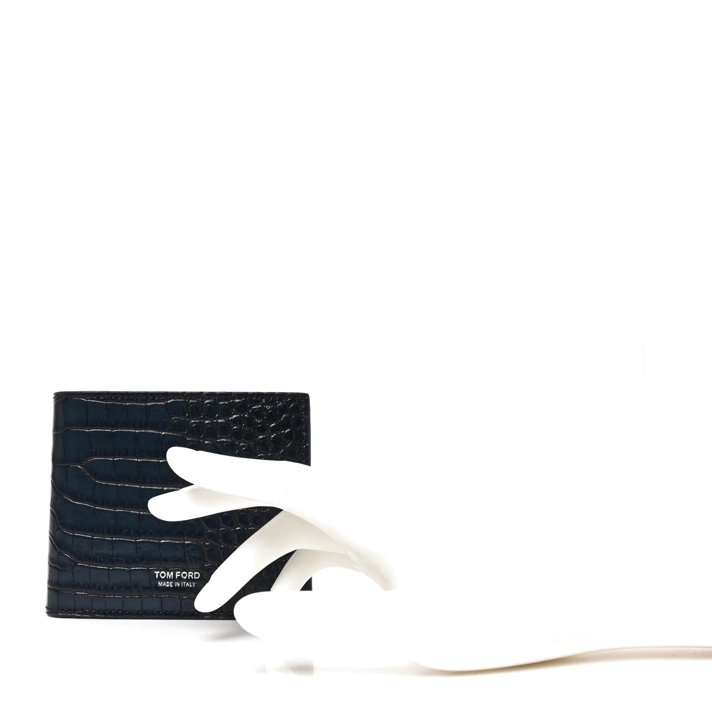 Glossy Calfskin Crocodile Embossed T Line Classic Bi-Fold Wallet Ink