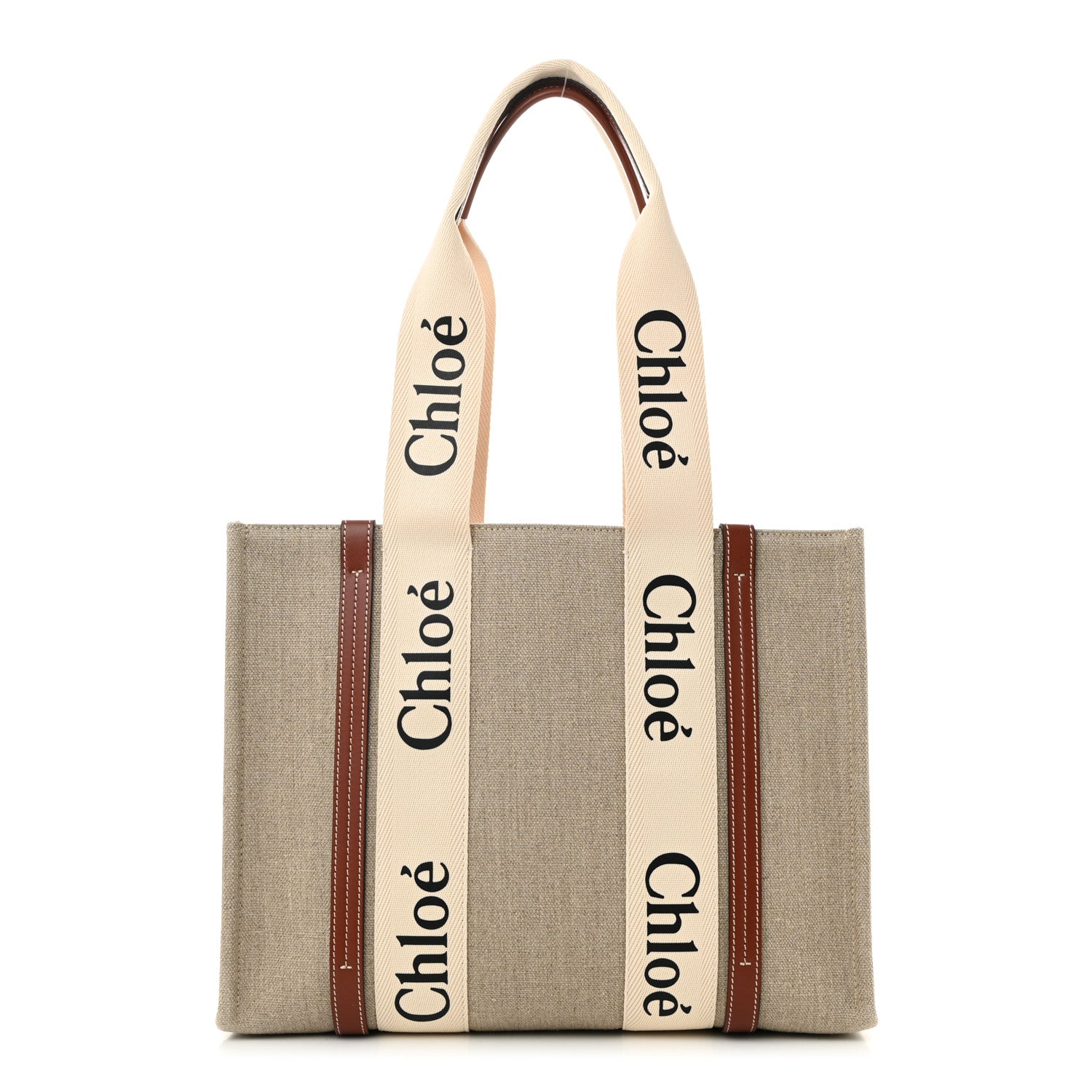 Chloe Cotton Calfskin Medium Woody Ribbon Tote White Brown 1 of 10