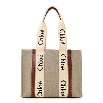 Chloe Cotton Calfskin Medium Woody Ribbon Tote White Brown 1 of 10