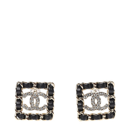 Chanel Crystal Lambskin Chain Sergeant Stud Earrings Black Gold 1 of 5