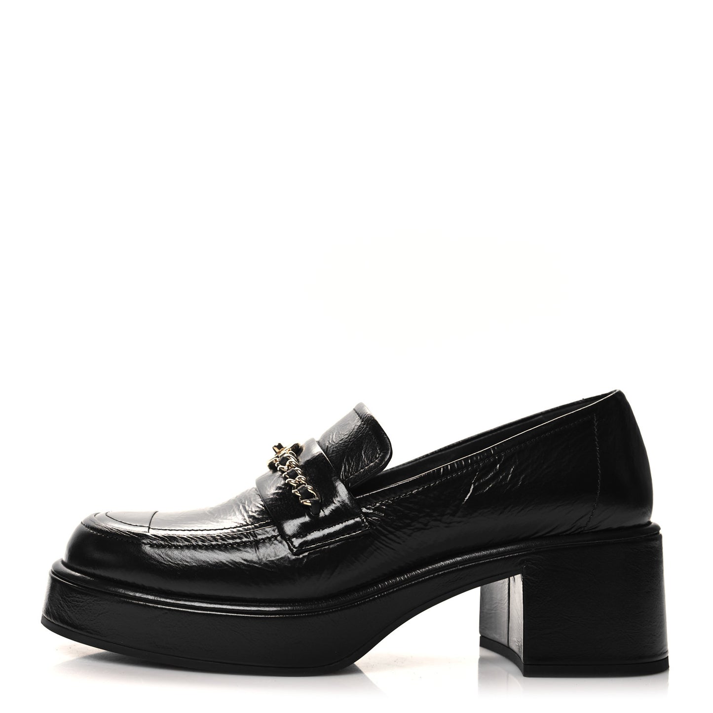 Shiny Calfskin Logo Loafers 39.5 Black