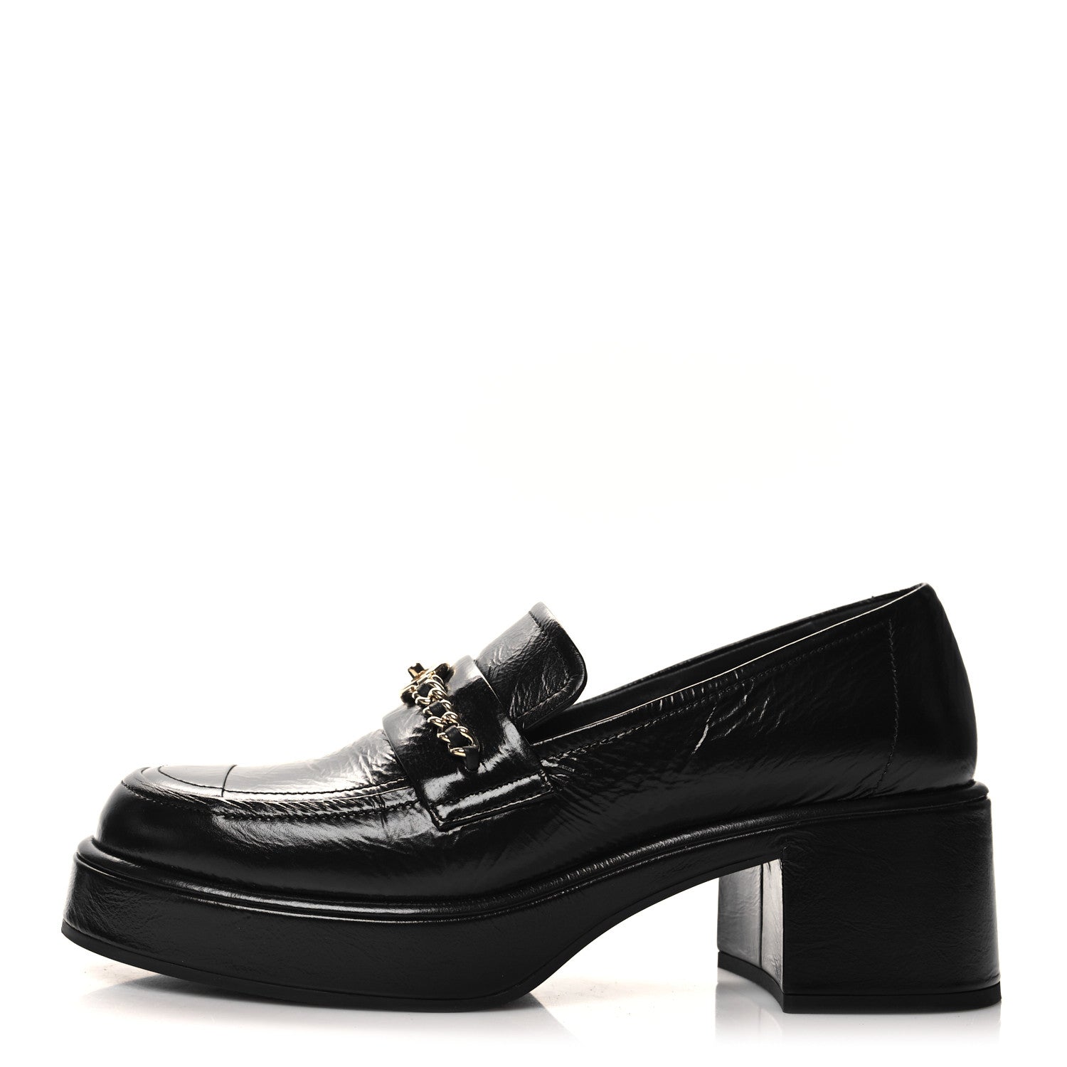 Chanel Shiny Calfskin Logo Loafers 39.5 Black 1 of 9