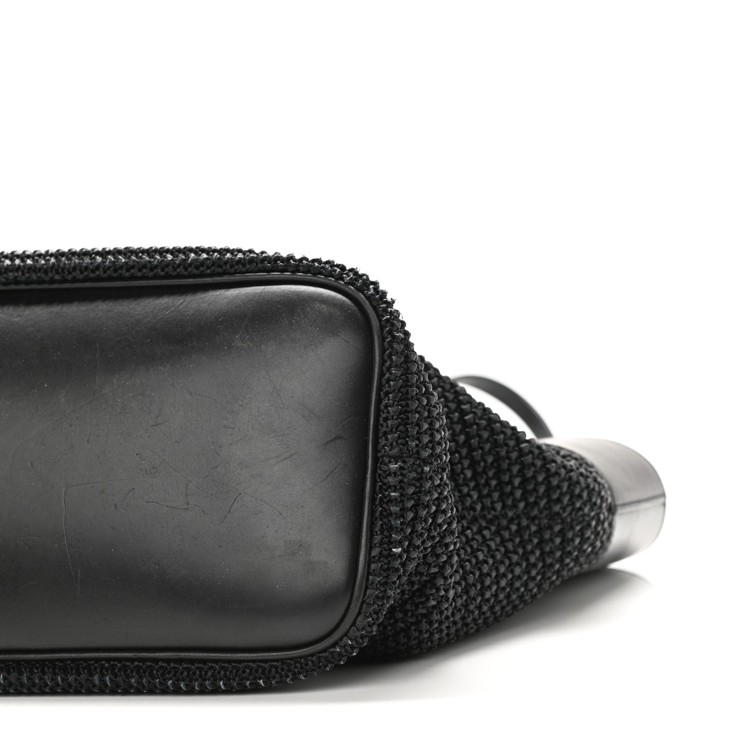 Calfskin Raffia Medium Shopper Tote Black