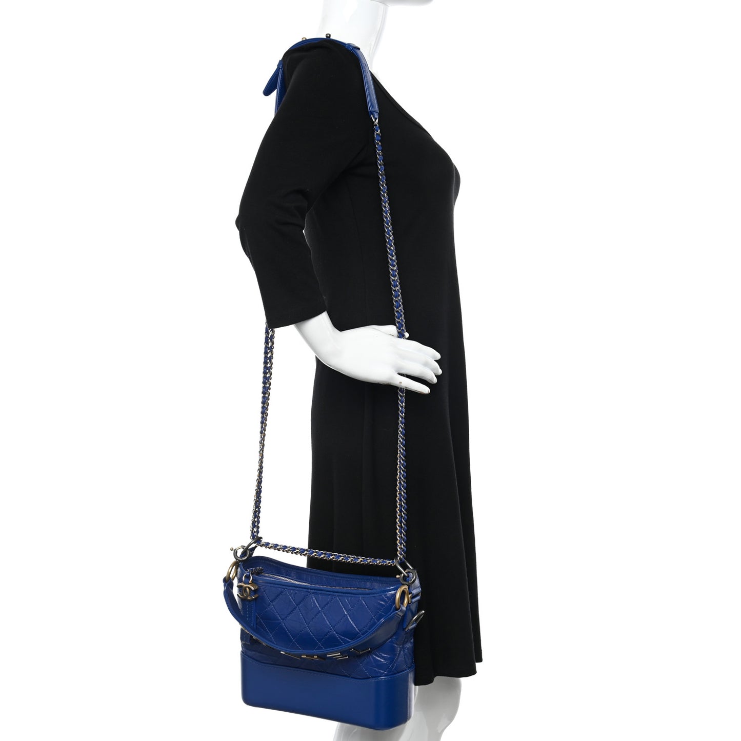 Aged Smooth Calfskin Quilted Medium Gabrielle Logo Hobo Blue