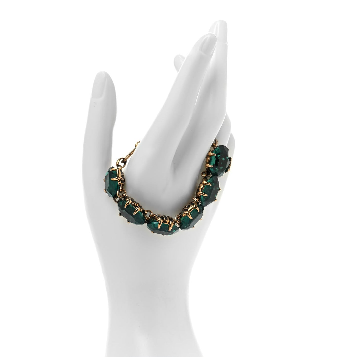 Crystal Metal Coin Bracelet Aged Gold Green