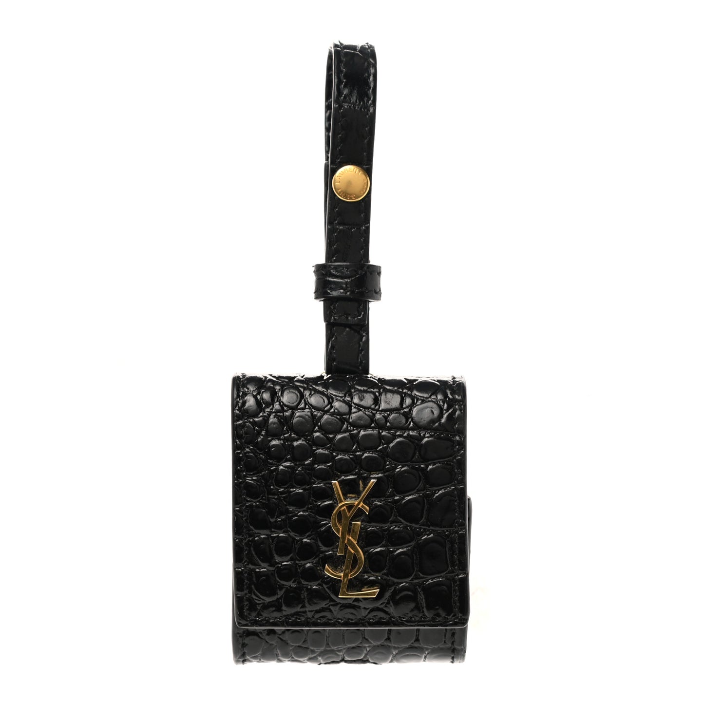 Calfskin Crocodile Embossed Monogram Airpods Case Black