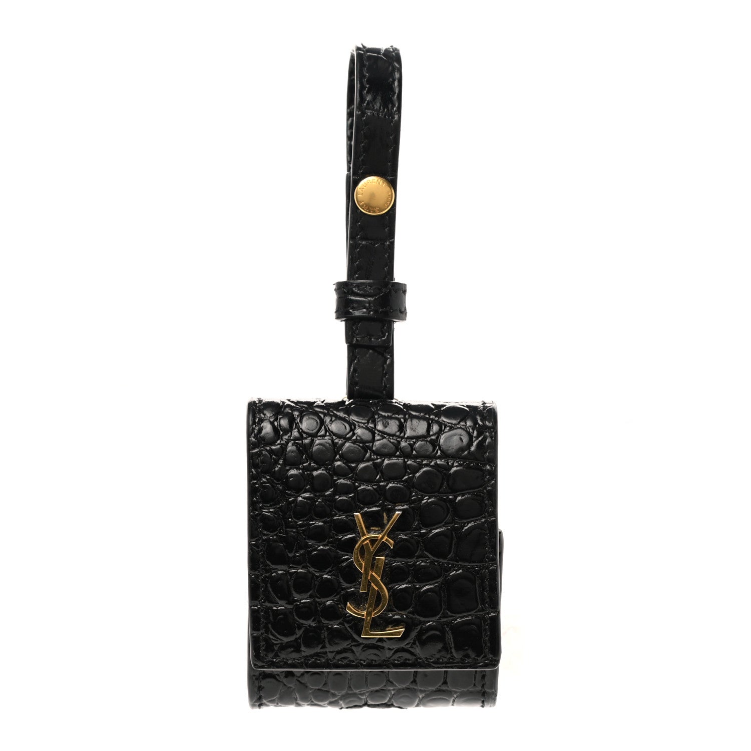 Saint Laurent Calfskin Crocodile Embossed Monogram Airpods Case Black 1 of 5