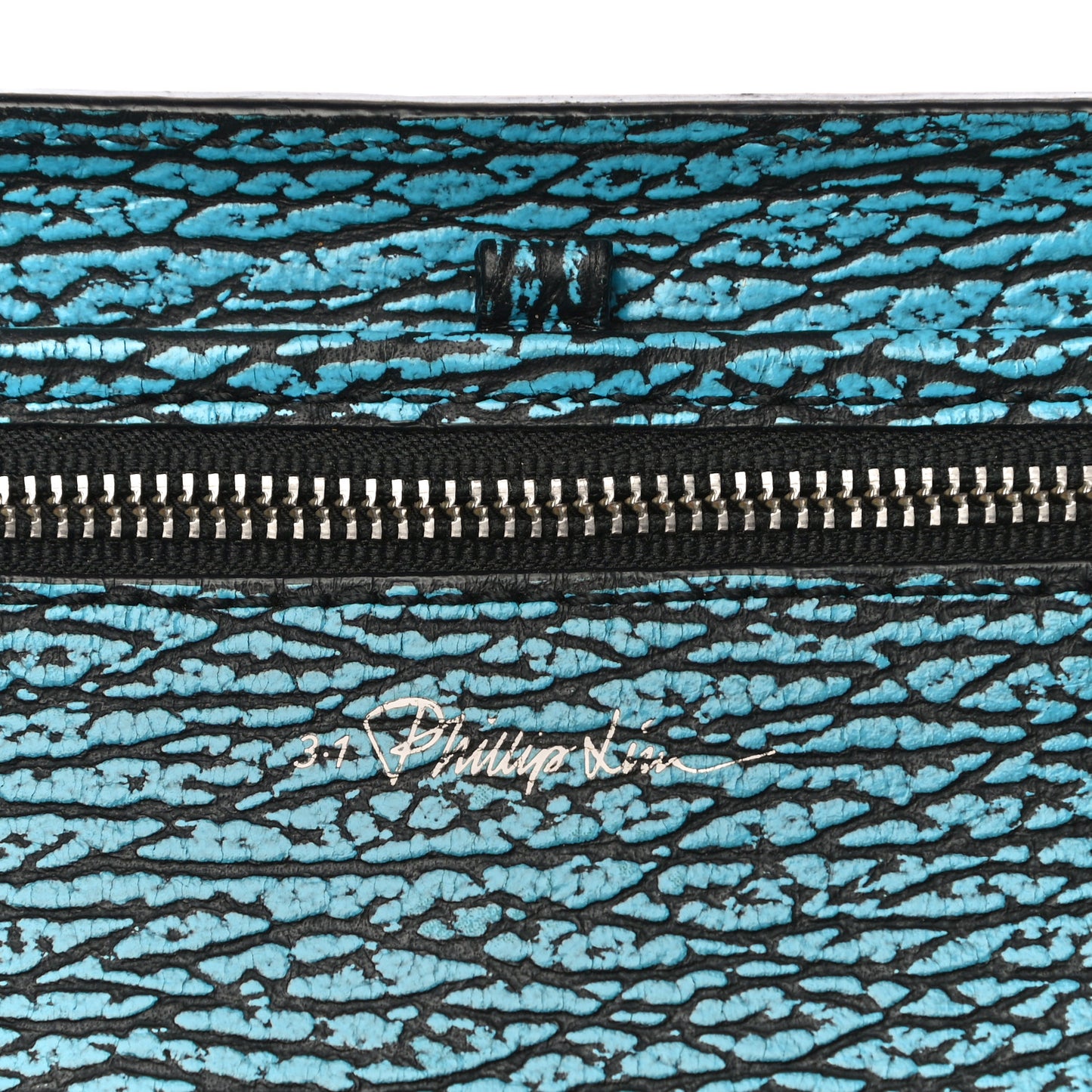 Shark Embossed Textured Calfskin Large Pashli Satchel Turquoise Black