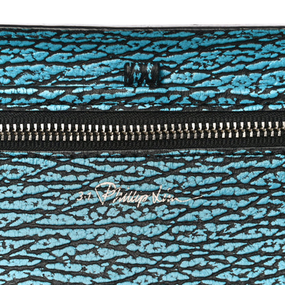 3.1 Phillip Lim Shark Embossed Textured Calfskin Large Pashli Satchel Turquoise Black 6 of 9
