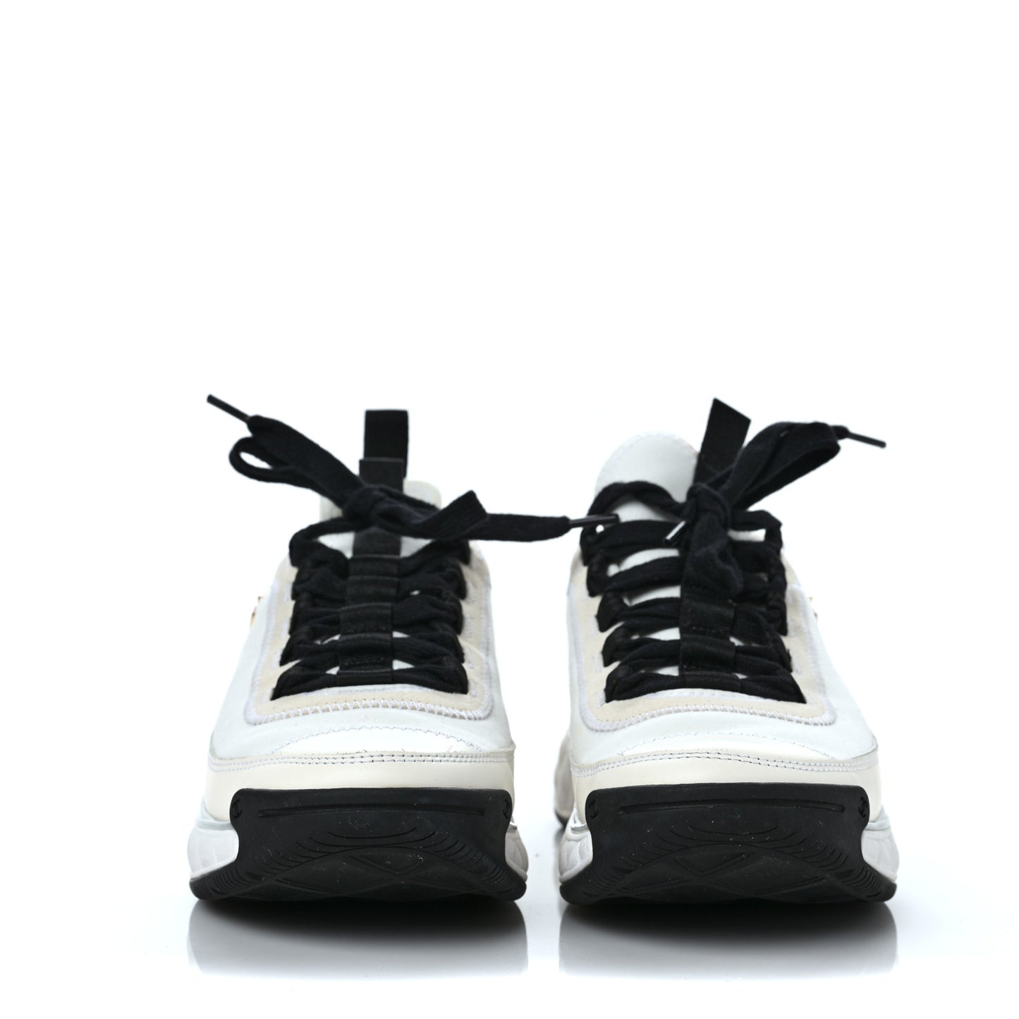Velvet Calfskin Mixed Fibers CC Sneakers 37.5 Ivory Black
