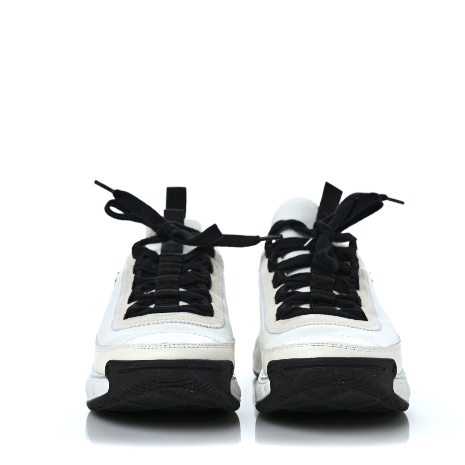 Chanel Velvet Calfskin Mixed Fibers CC Sneakers 37.5 Ivory Black 2 of 9