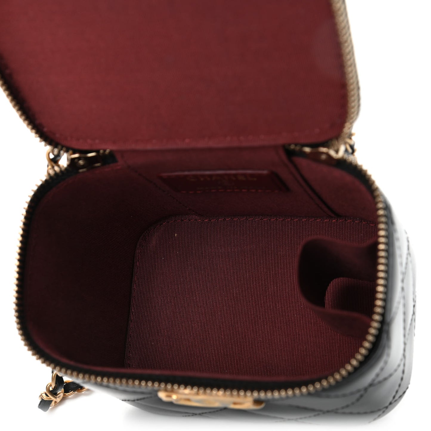 Calfskin Quilted Mini Perfect Fit Vanity Case With Chain Black