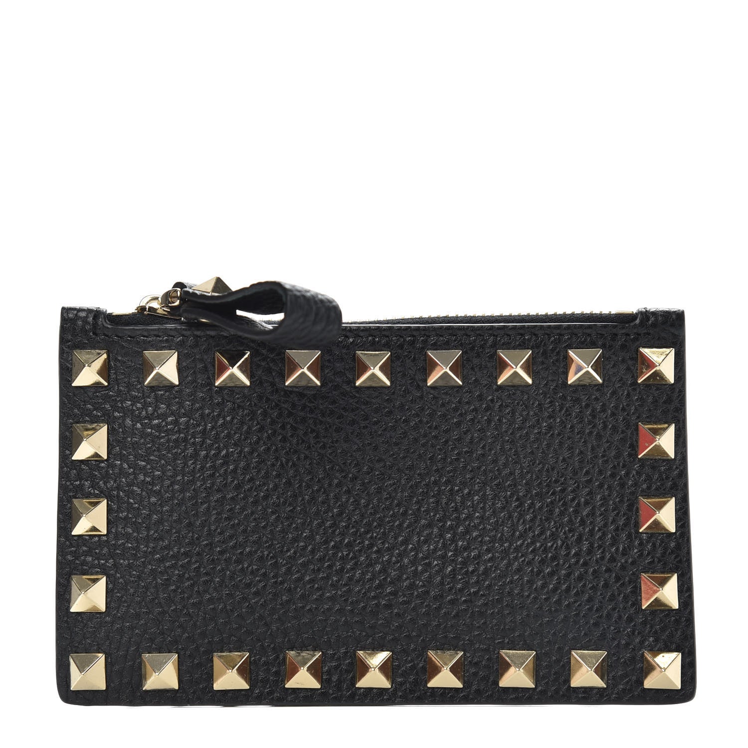 Valentino Garavani Pebbled Calfskin Rockstud Coin Case Card Holder Black 1 of 7