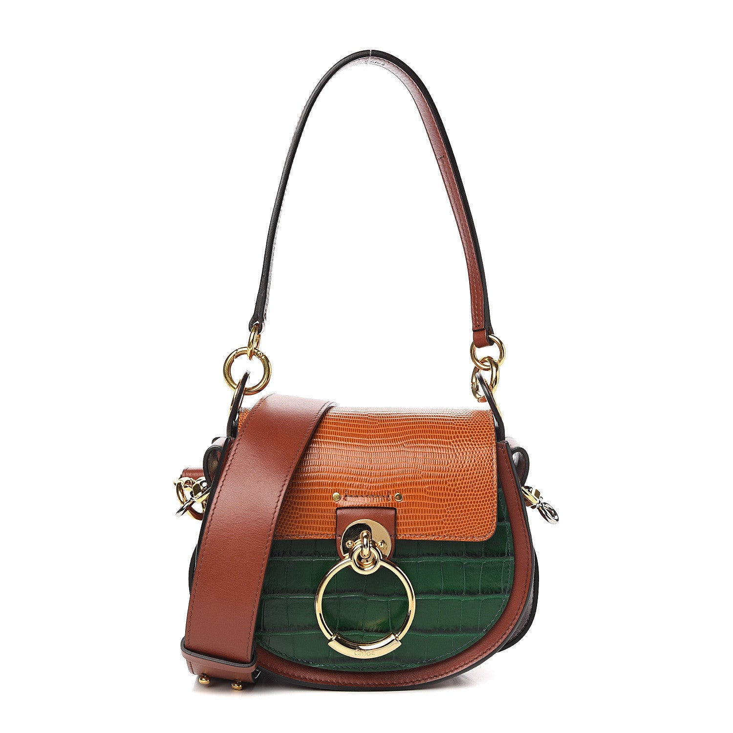Chloe Calfskin Crocodile Embossed Small Tess Bag Woodsy Green Brown 1 of 10